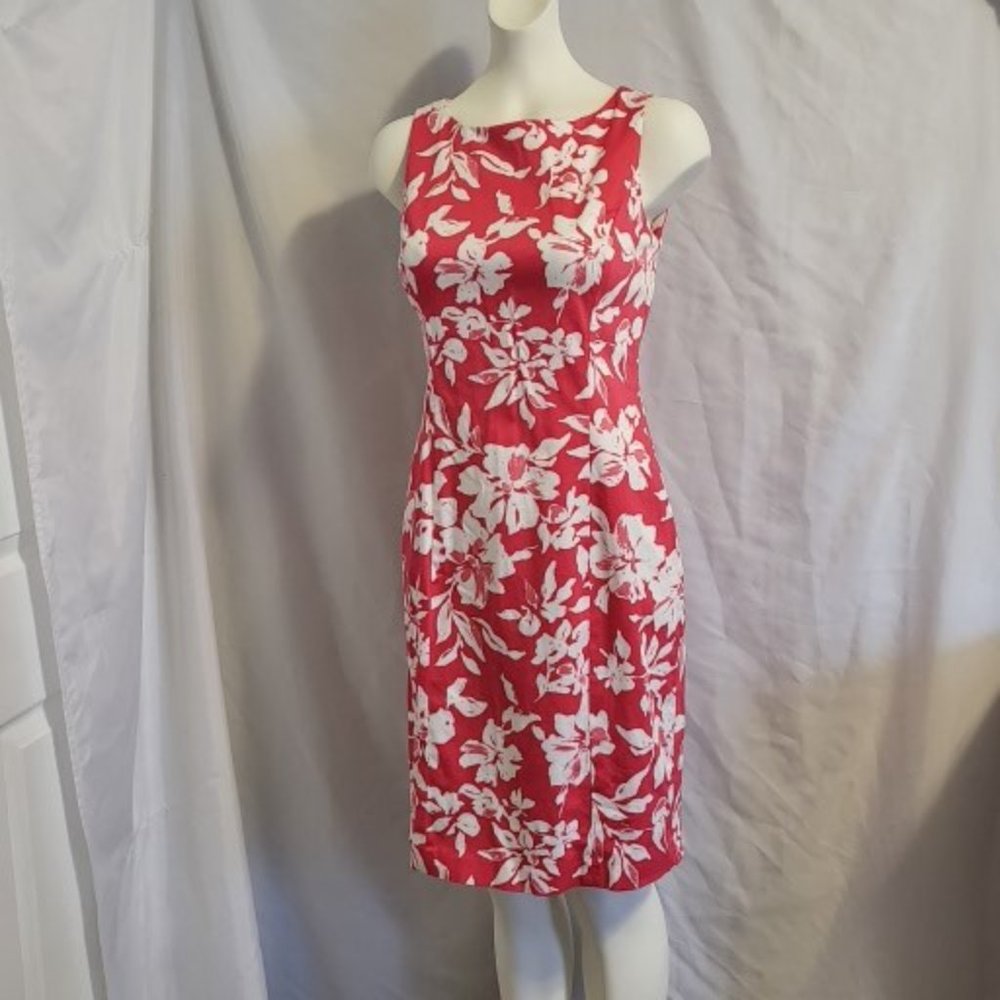 Chaps Floral Midi Sleeveless Dress, Size 8, Pink & White, New w/o Tags 